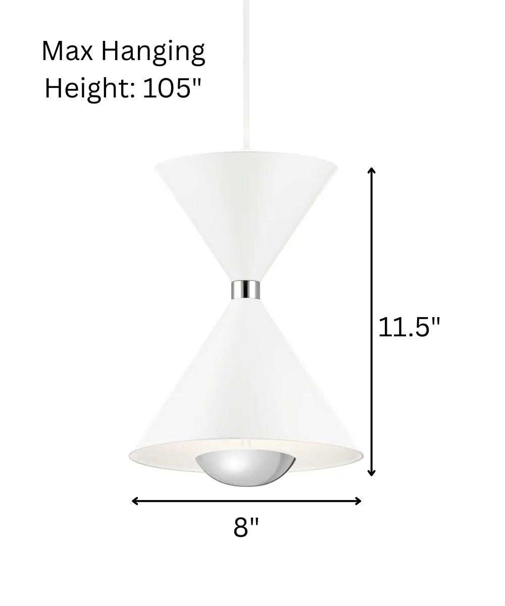 Kordan 8"W 1-Light LED Matte White Metal Hourglass Mini Pendant Light Fixture by Kichler