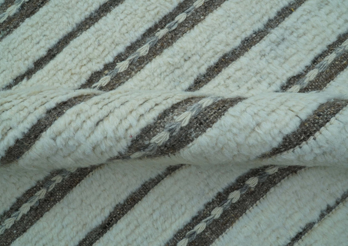 Krabi Contemporary Ivory And Brown Hand Knotted Wool Rug