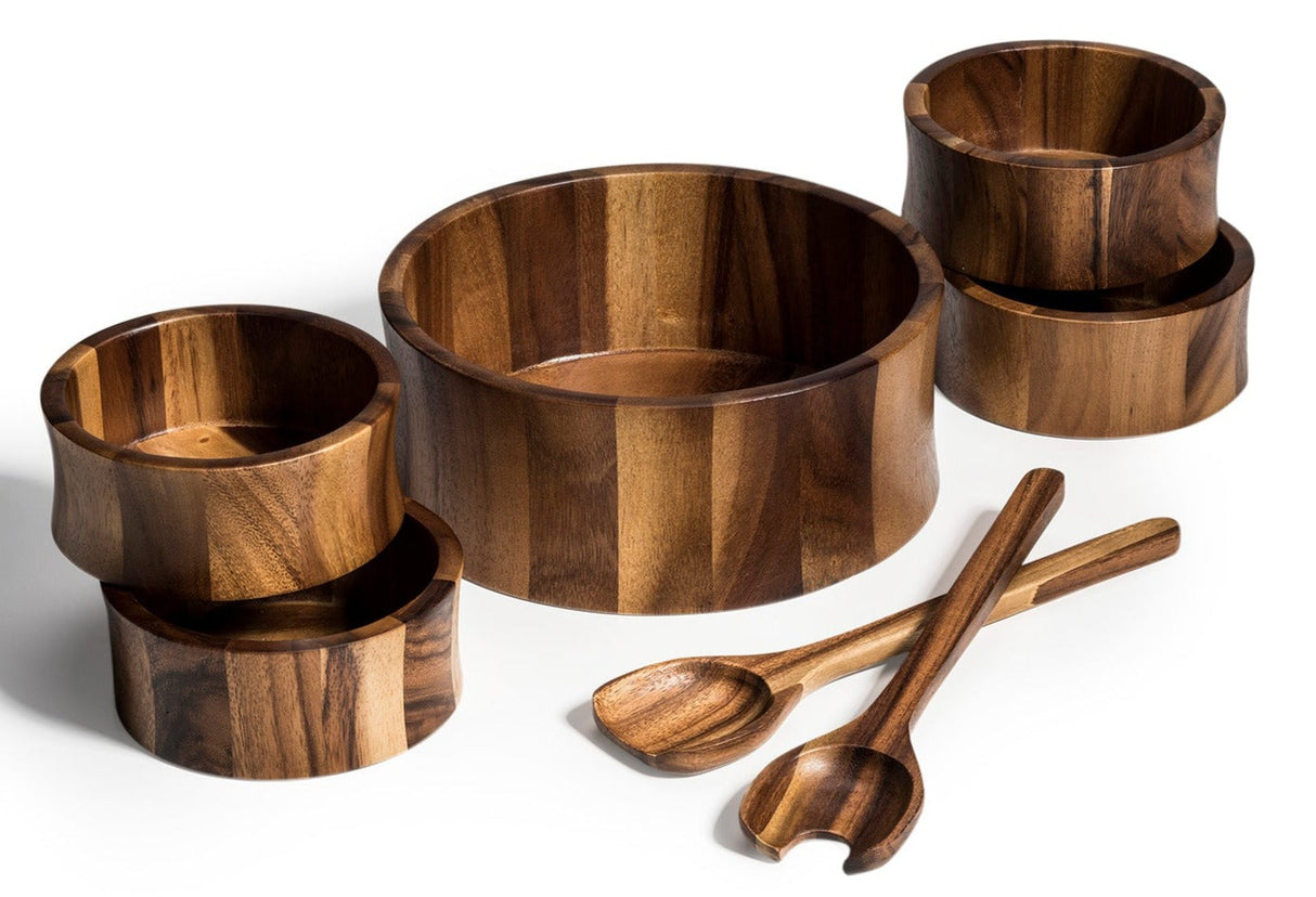 Large Salad Bowl with Servers and 4 Individuals - 328B7-Salad Bowl-Parc Decor