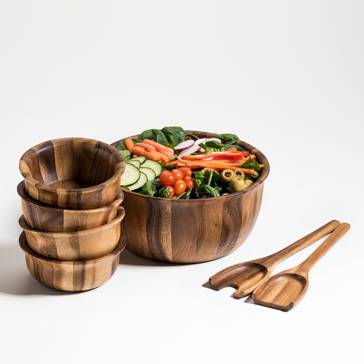 Large Salad Bowl with Servers and 4 Individuals - 335B7