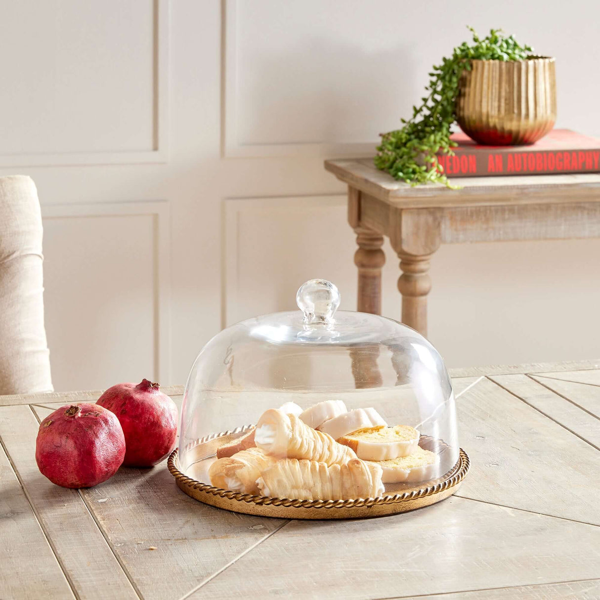 Large Vintage Glass Cloche with Gold Braided Tray-Cloche-Parc Decor