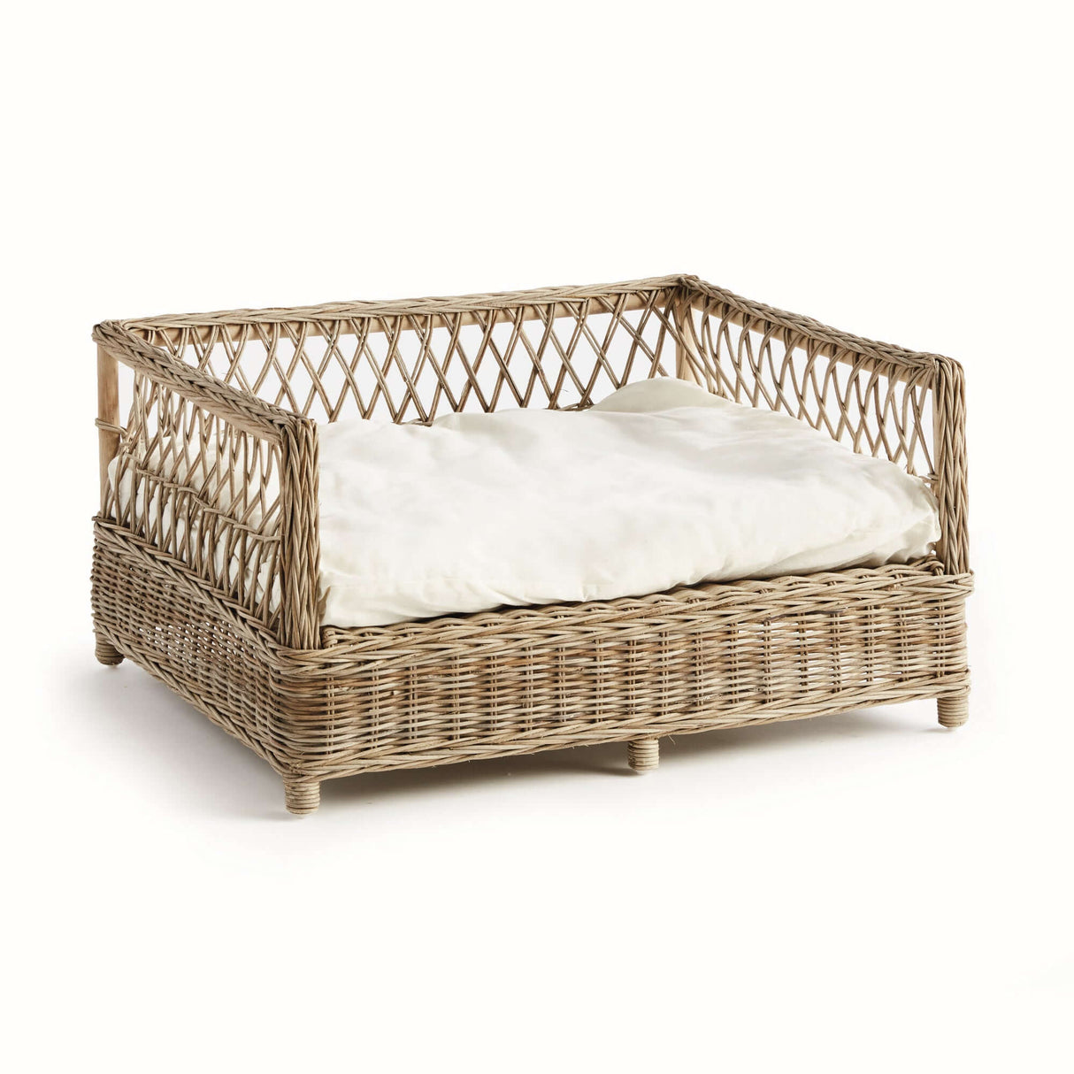 Large Vintage Woven Rattan Dog Bed with Cushion-pet bed-Parc Decor