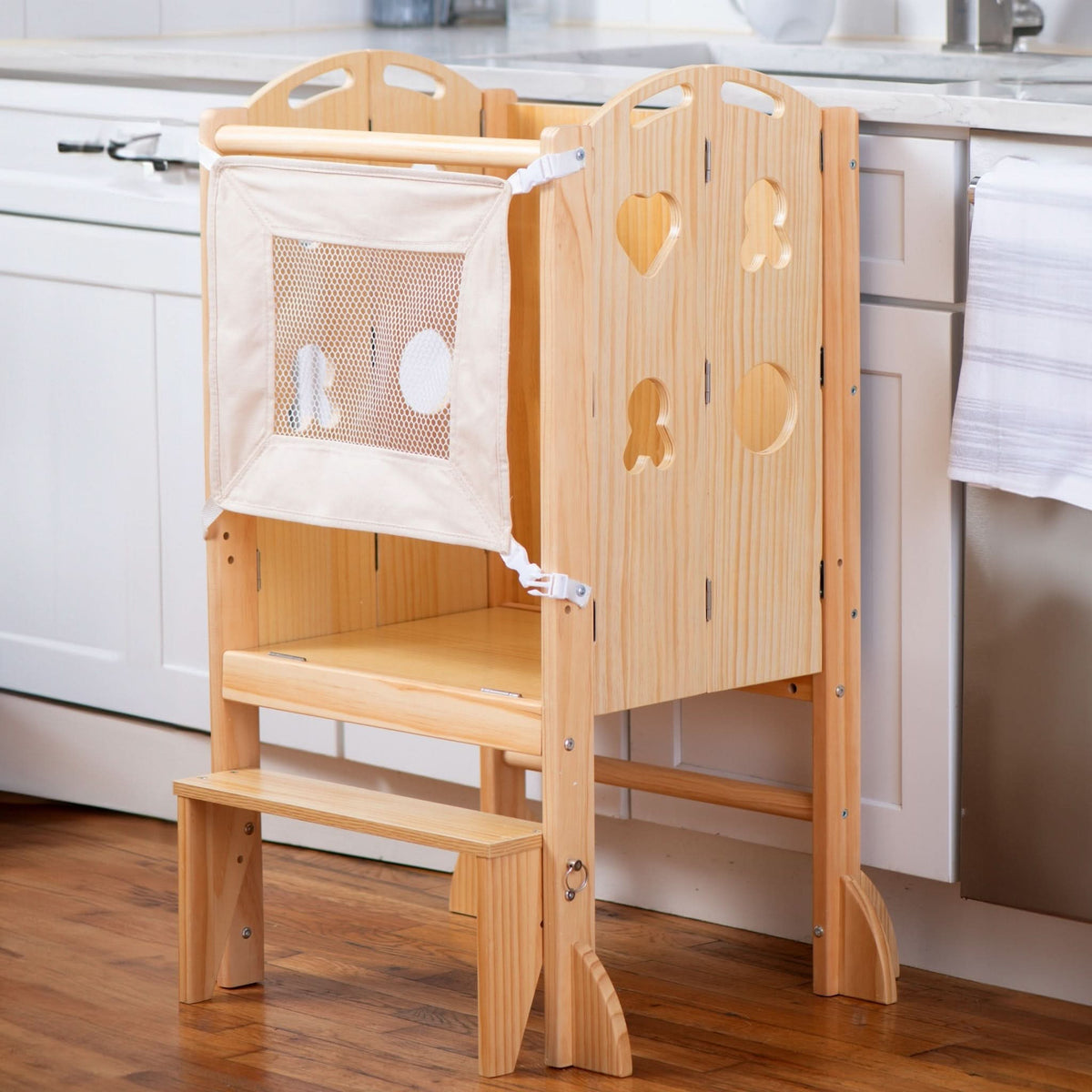 Laurel 4-in-1 Foldable Kitchen Tower, Step Stool, Slide & Chalkboard for Toddlers