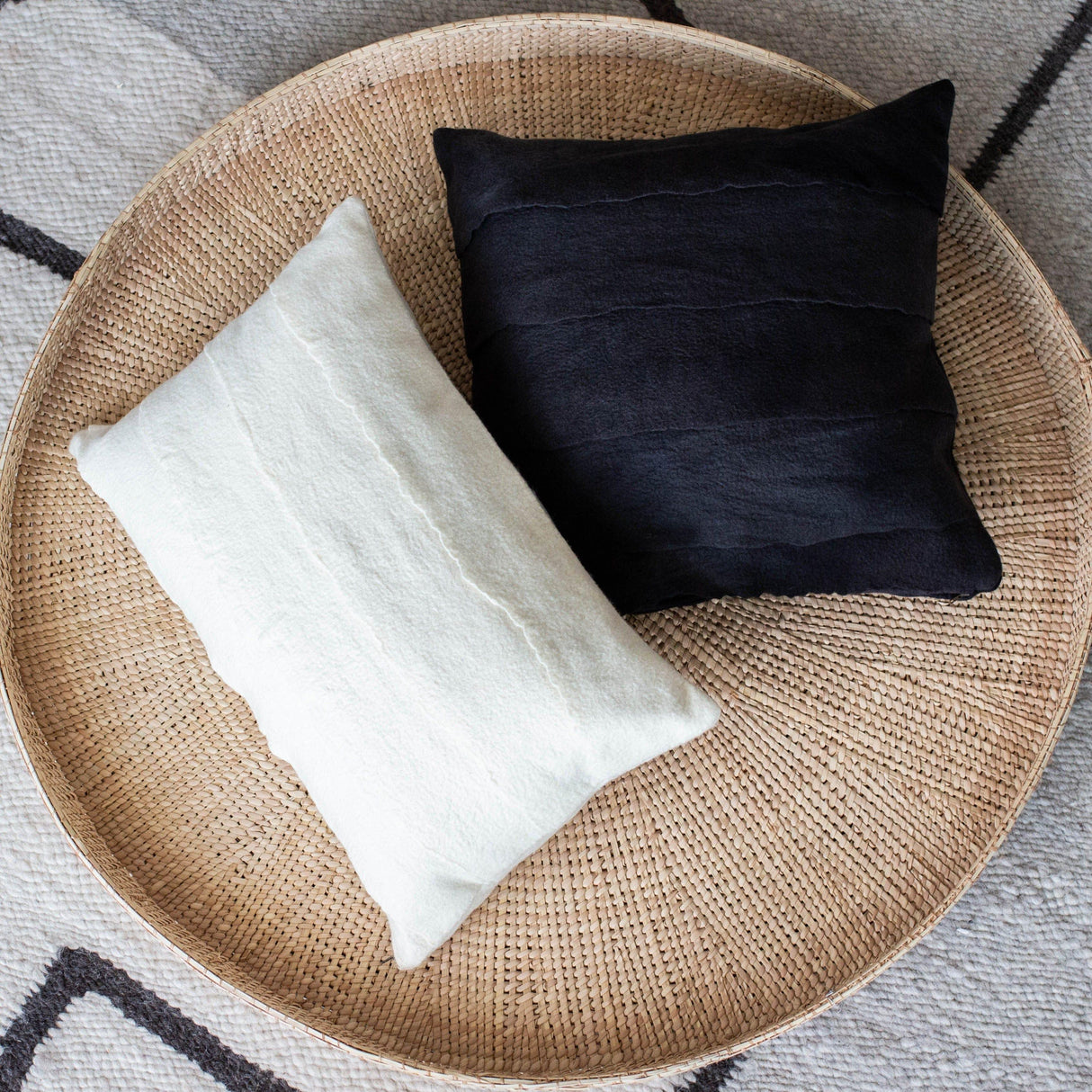 Layered Hand-Felted Merino Wool Throw Pillow