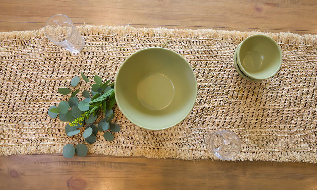 Lazio Crochet Raffia Table Runner, Woven Tabletop-Table Runners-Parc Decor