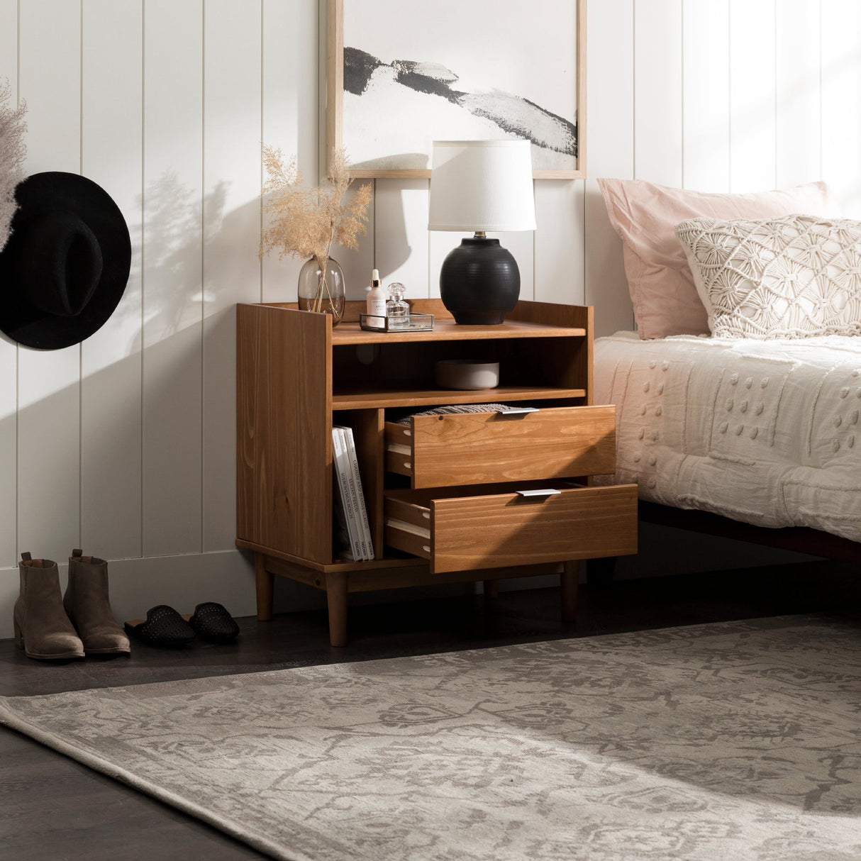 Lee Mid-Century Modern Wood Nightstand-Bedroom-Parc Decor