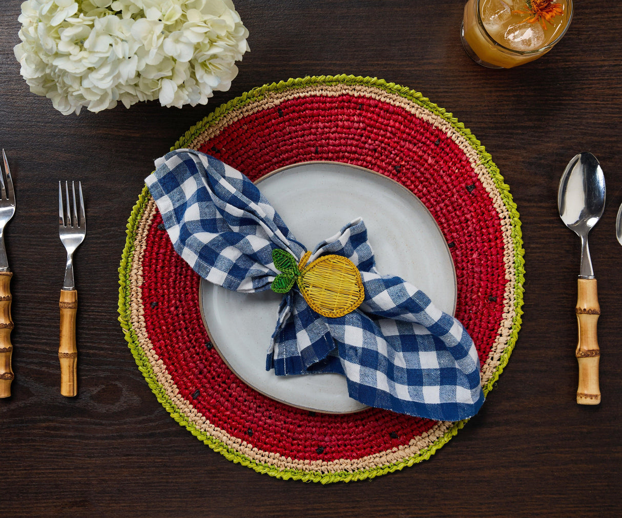 Lemon Napkin Ring β 3.5β Handwoven Iraca Palm β Artisan Summer Table Decor from Colombia-Napkins-Parc Decor