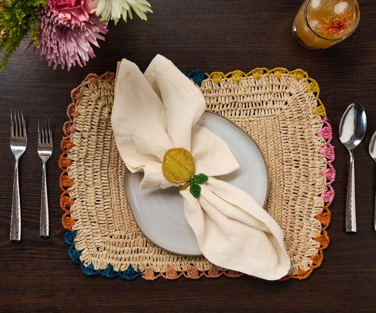 Lemon Napkin Ring β 3.5β Handwoven Iraca Palm β Artisan Summer Table Decor from Colombia-Napkins-Parc Decor