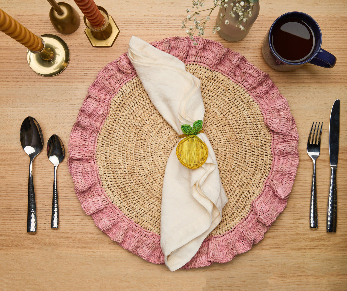 Lemon Napkin Ring β 3.5β Handwoven Iraca Palm β Artisan Summer Table Decor from Colombia-Napkins-Parc Decor
