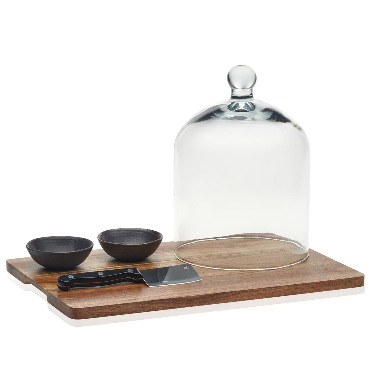 Libbey Acaciawood 4 Piece Cheese Board Serving Set with Glass Dome-Serveware-Parc Decor