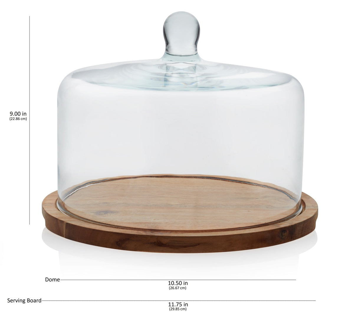 Libbey Acaciawood Flat Round Wood Server Cake Stand with Glass Dome-Serveware-Parc Decor