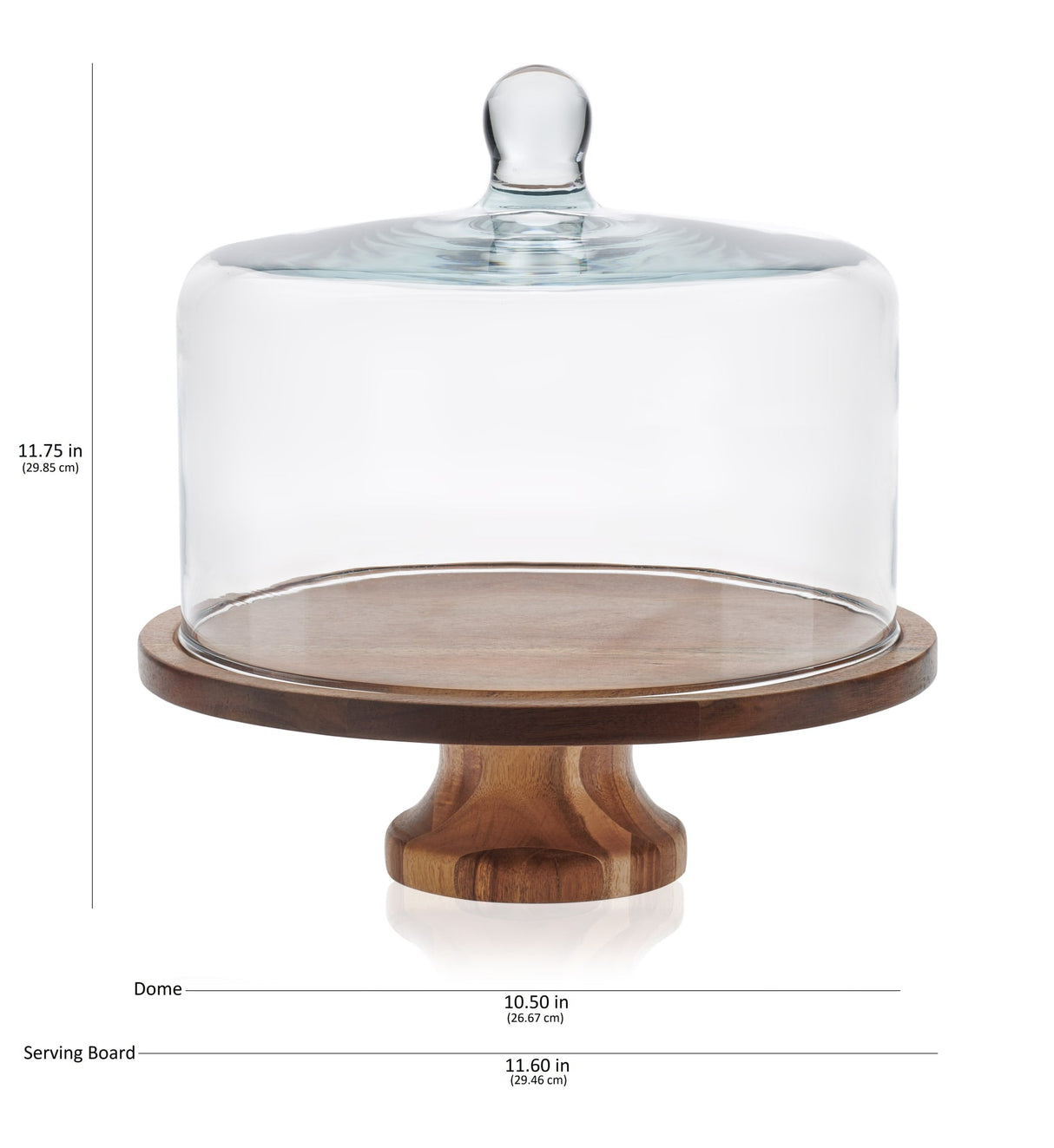 Libbey Acaciawood Footed Round Wood Server Cake Stand with Glass Dome-Serveware-Parc Decor