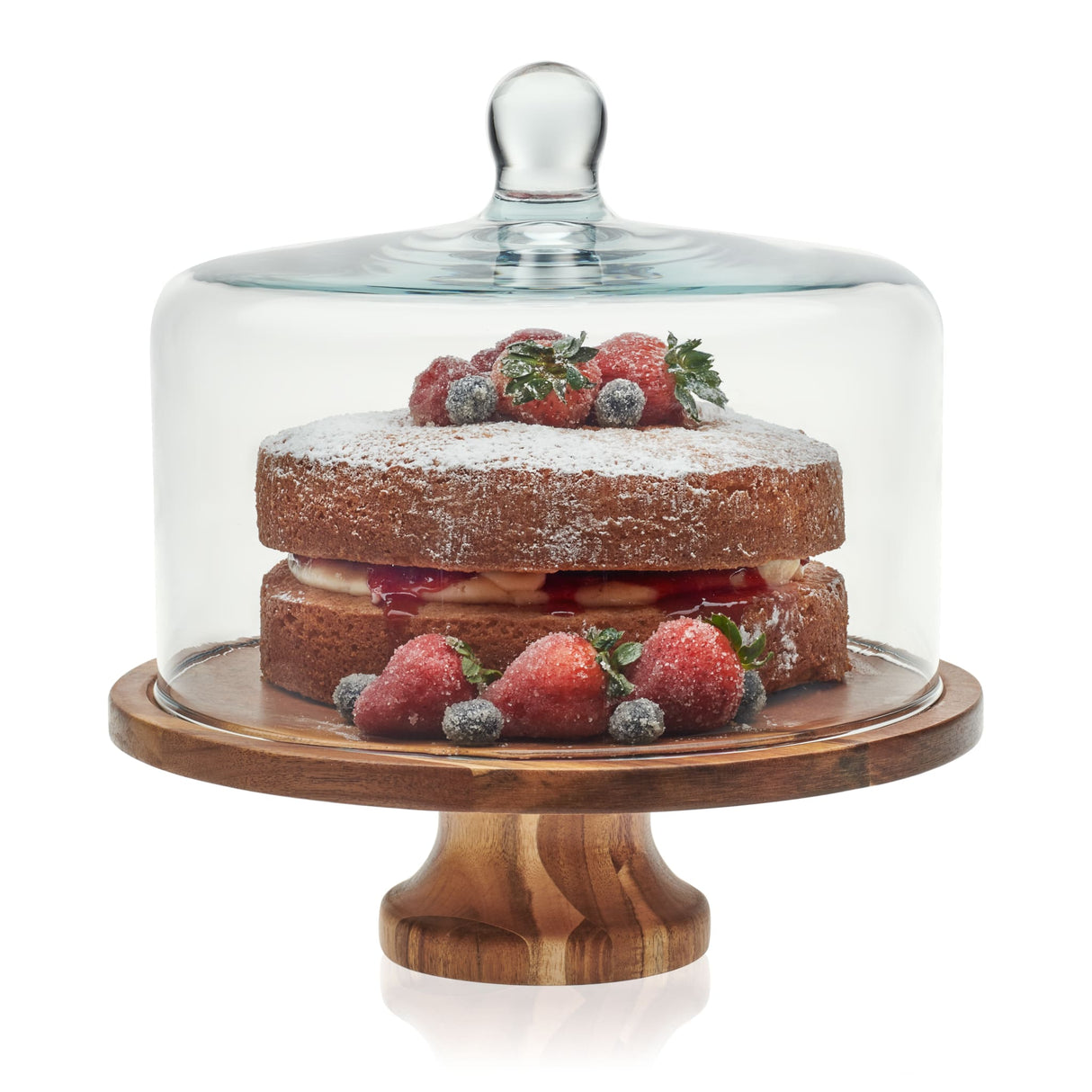 Libbey Acaciawood Footed Round Wood Server Cake Stand with Glass Dome-Serveware-Parc Decor