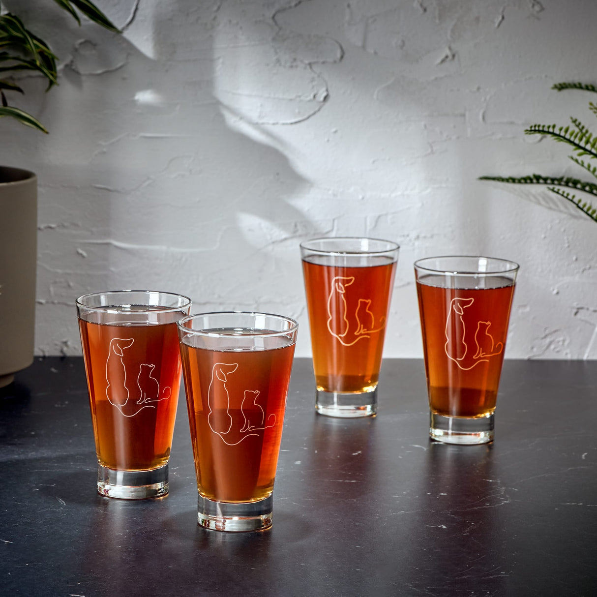 Libbey Modern Pets BFF's Tumbler Drinking Glasses, 14 ounce, Set of 4-Cocktails and Spirits-Parc Decor