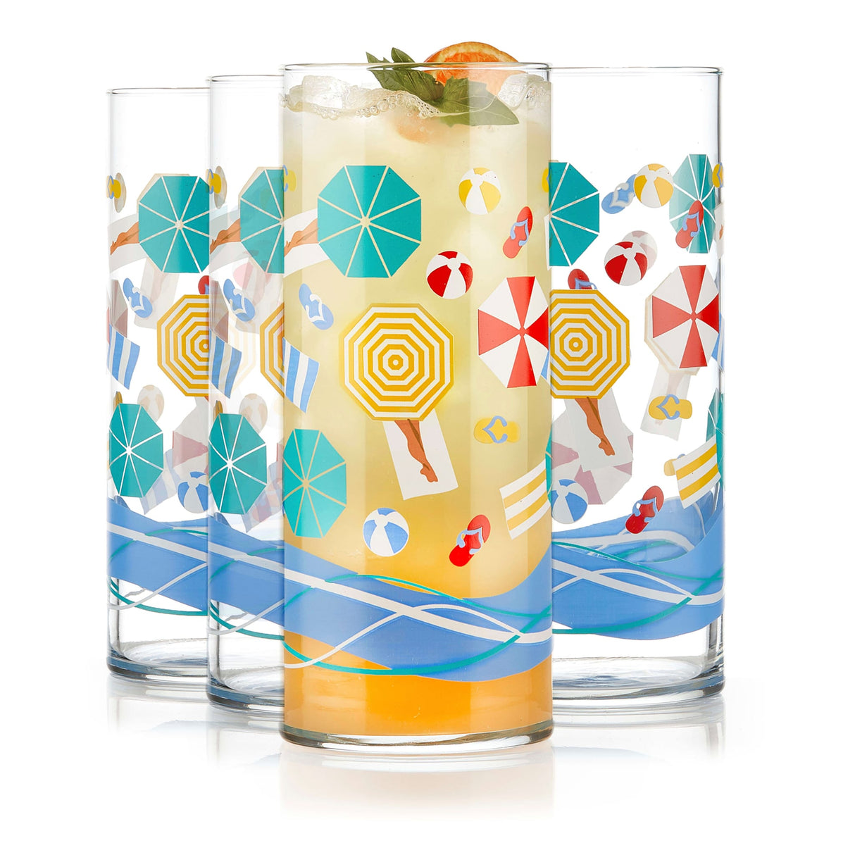 Libbey Vintage Beach Scene Cooler Glasses, 16 ounce, Set of 4-Beverageware-Parc Decor