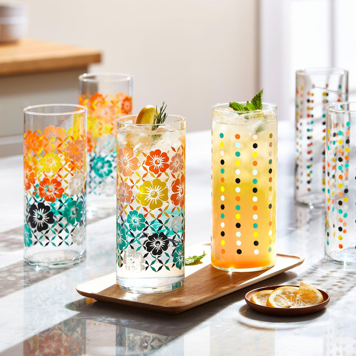 Libbey Vintage Flower Power Party Dots Cooler Glasses, 16 ounce, Set of 4