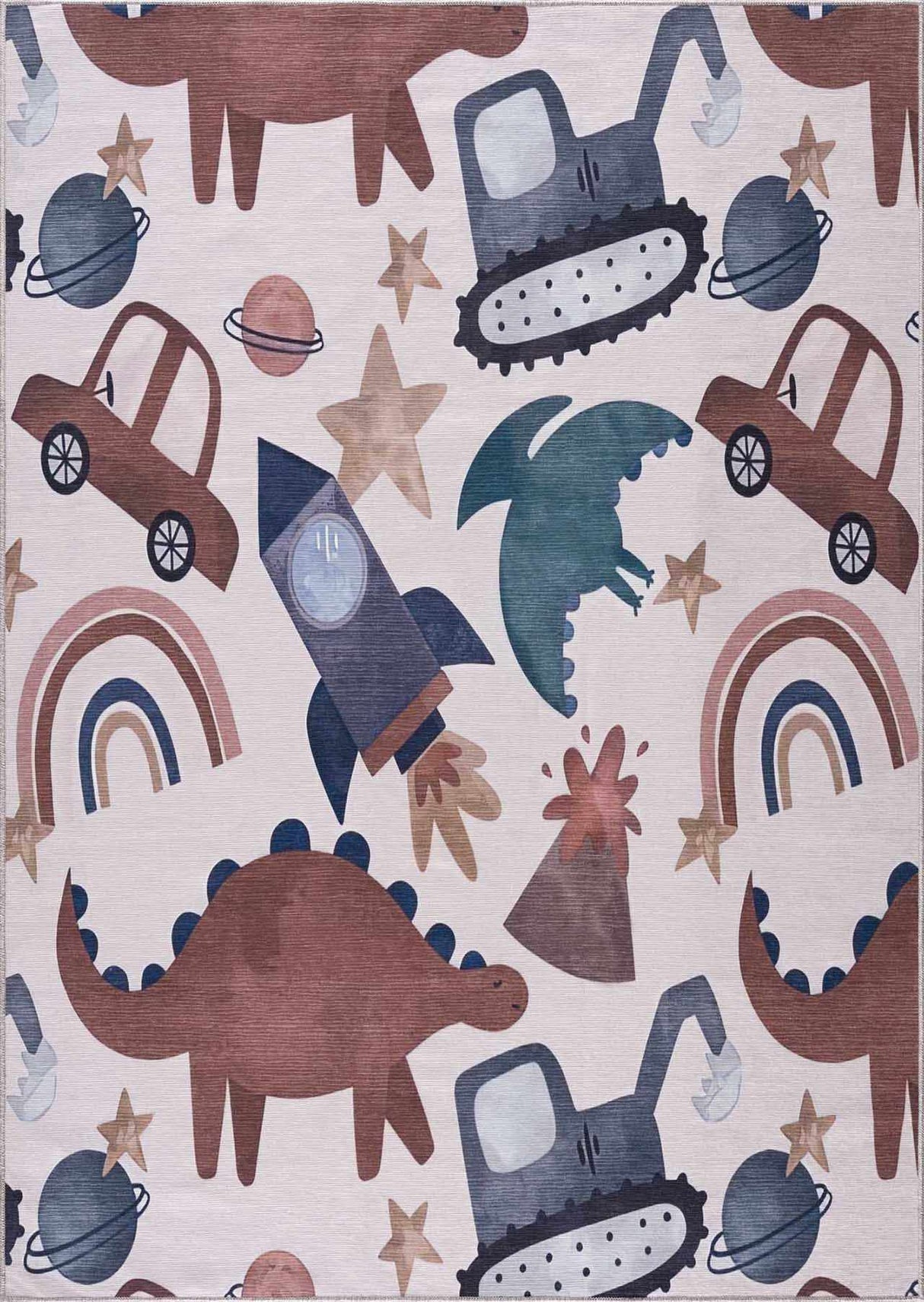 Libra Washable Kids Rug - Dinosaur rocket car rainbow-Rugs-Parc Decor