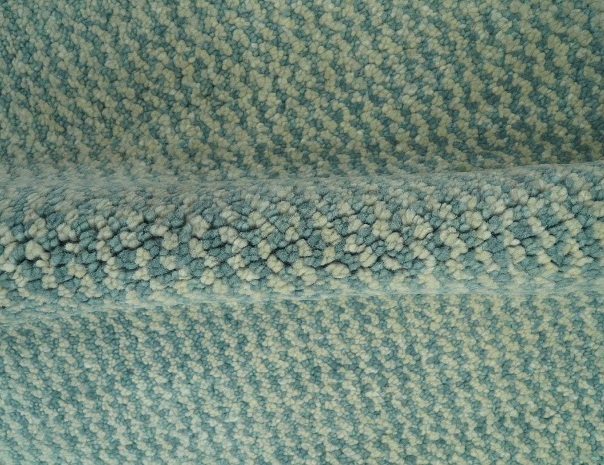 Light Blue and Beige Stripes Design Contemporary Custom Made wool Area Rug