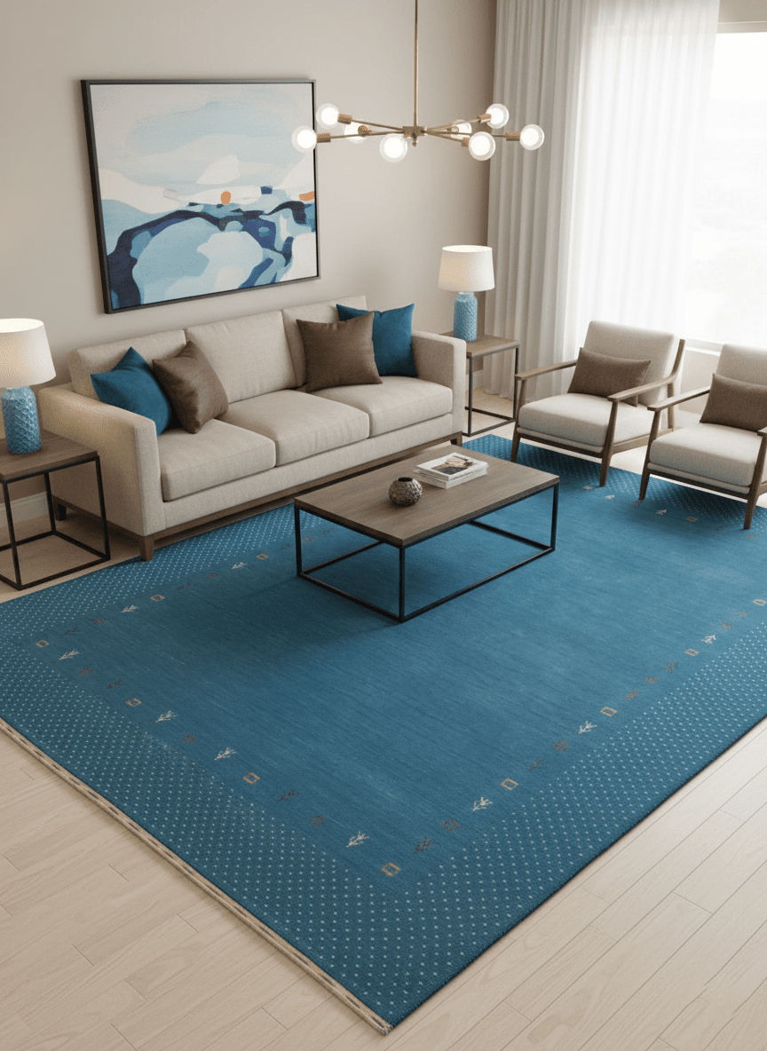 Light Blue Contemporary Gabbeh Border Design Hand Loomed Wool Area Rug