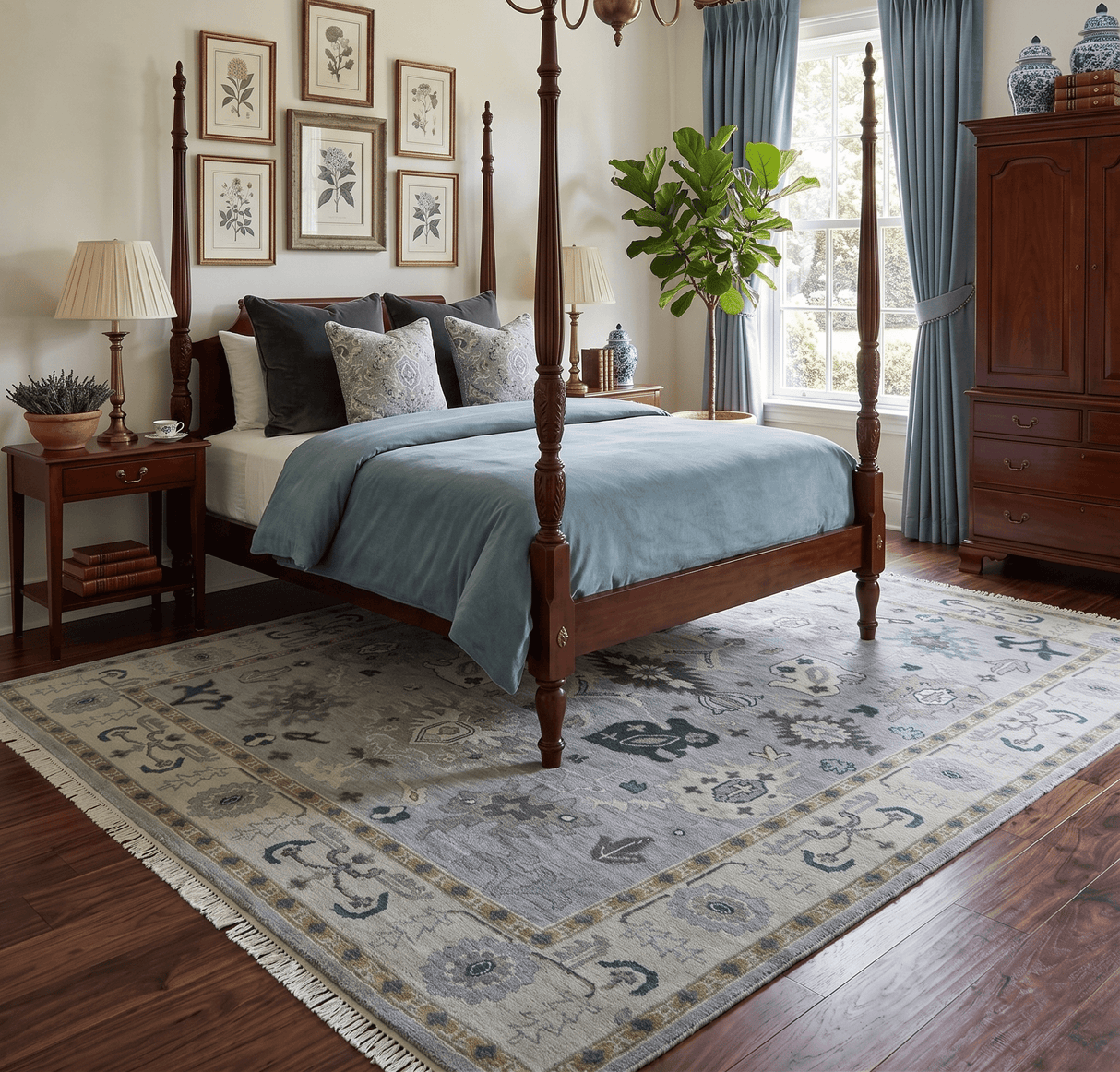 Light Blue Hand knotted Traditional Oushak Multi Size wool Area Rug