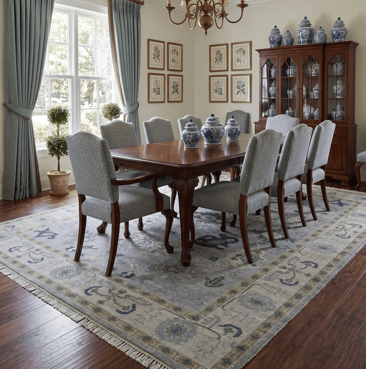 Light Blue Hand knotted Traditional Oushak Multi Size wool Area Rug