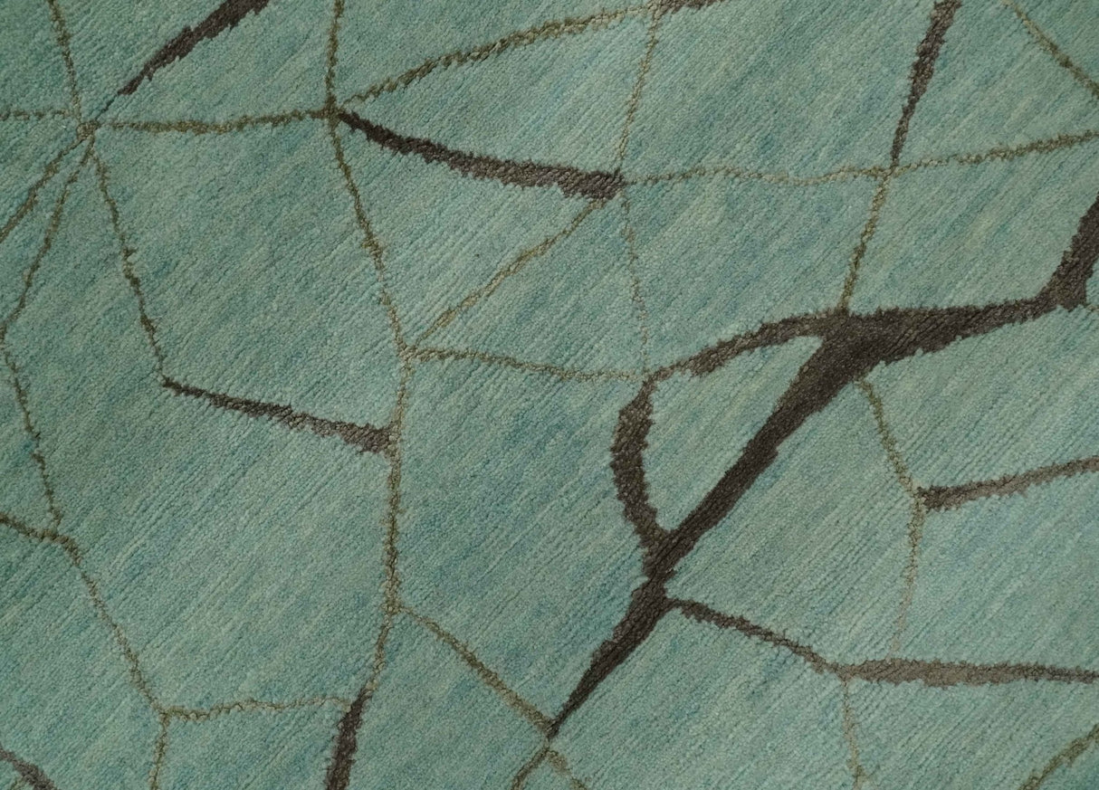 Light Green and Charcoal Hand loom Modern Crack Design 5x8 Wool and Art Silk Area Rug-Area Rug-Parc Decor