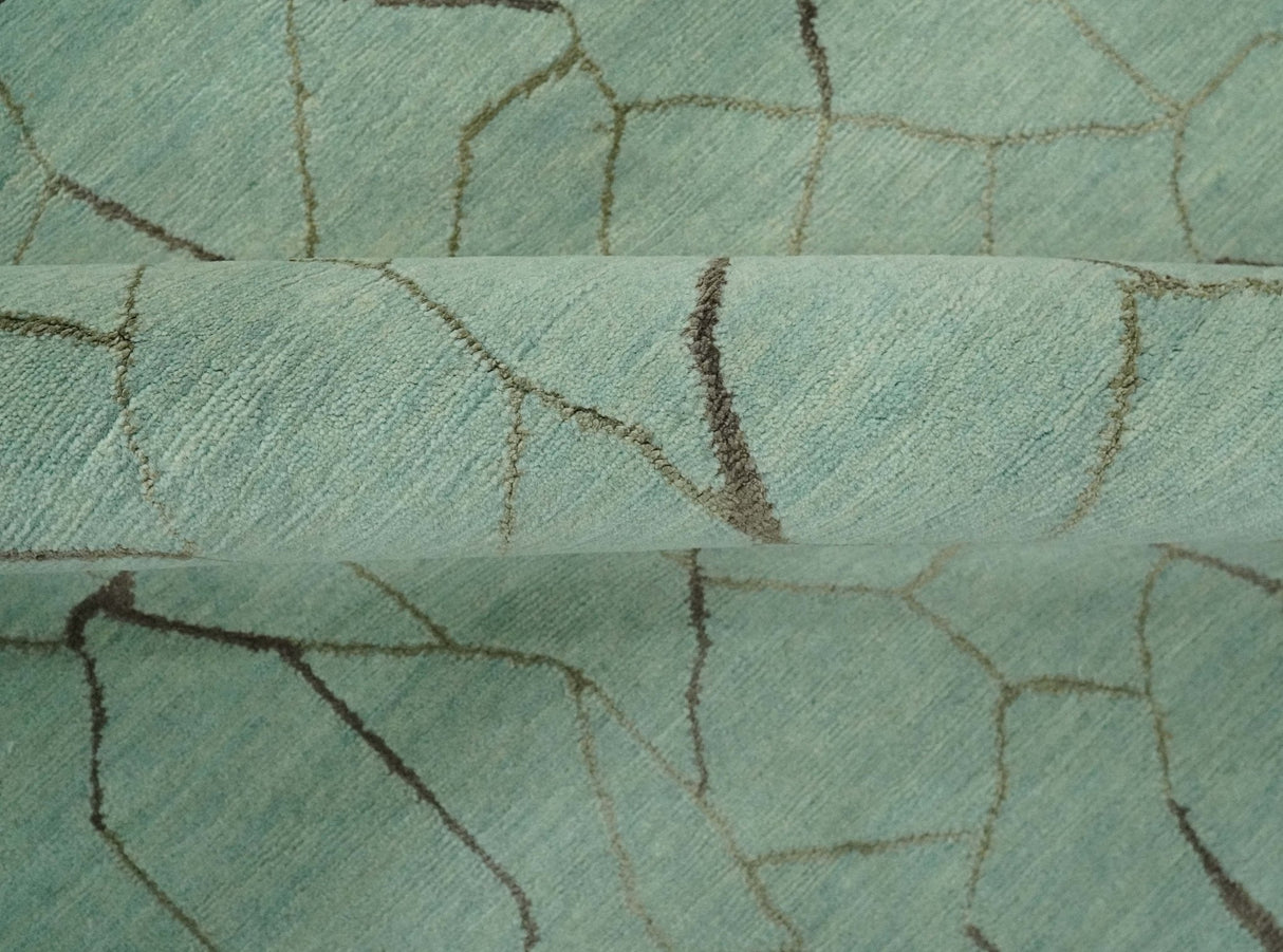 Light Green and Charcoal Hand loom Modern Crack Design 5x8 Wool and Art Silk Area Rug-Area Rug-Parc Decor