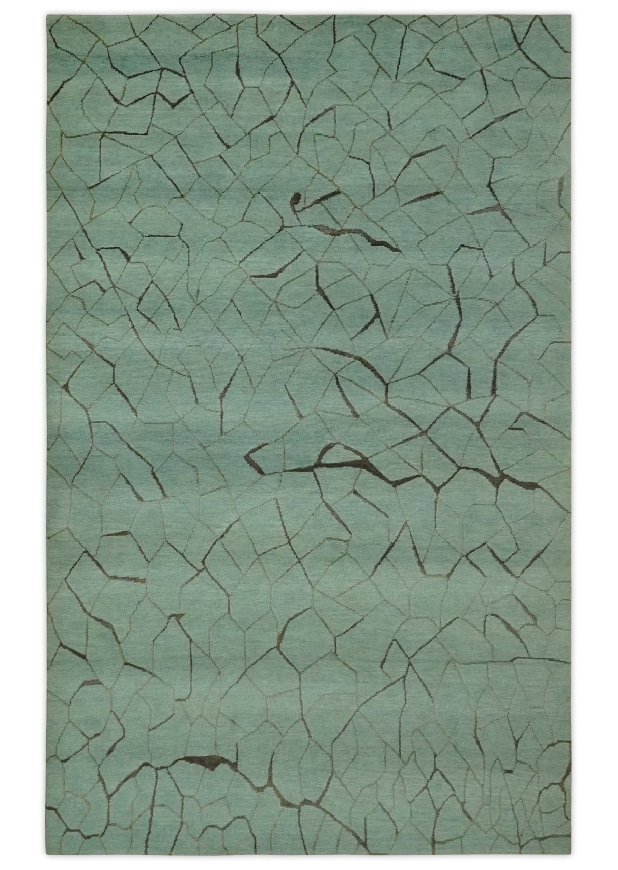 Light Green and Charcoal Hand loom Modern Crack Design 5x8 Wool and Art Silk Area Rug-Area Rug-Parc Decor