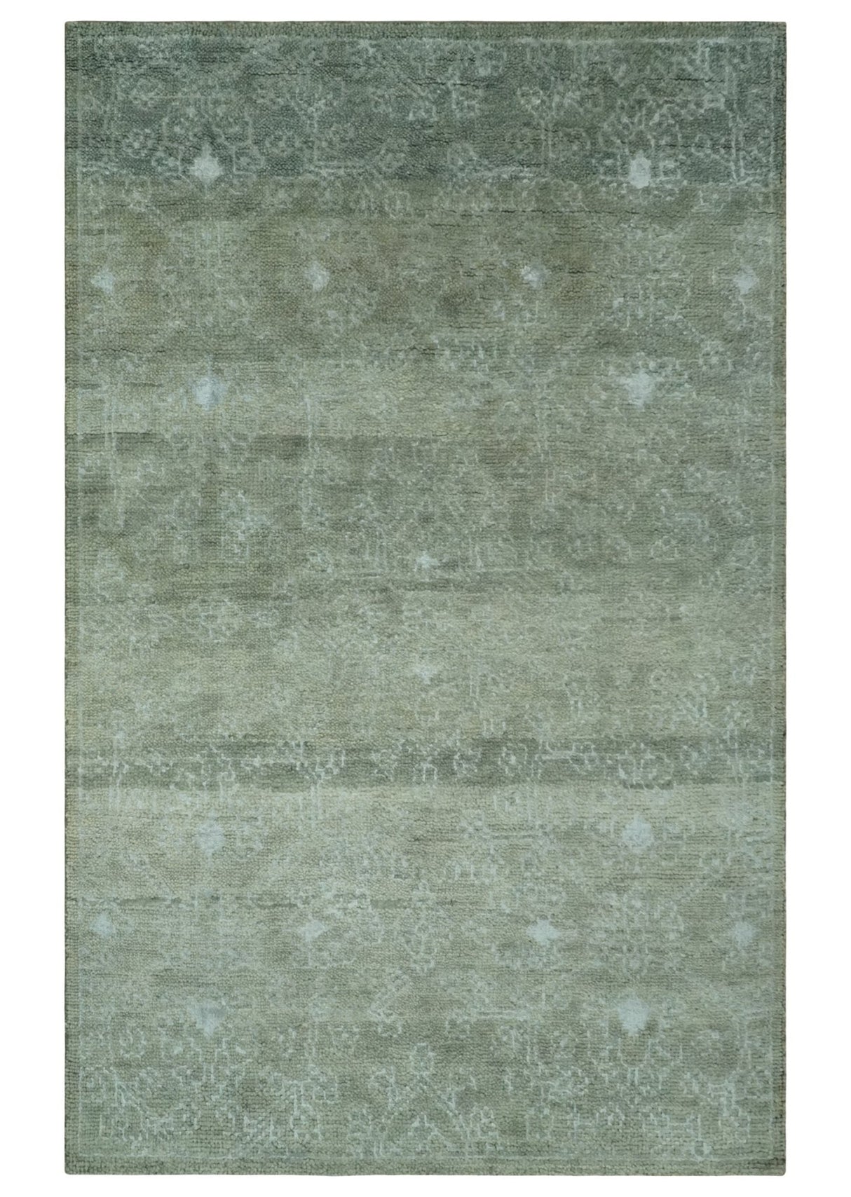 Light Green and Silver Traditional Large design 5x8 Hand Knotted wool and Art Silk Area Rug-Area Rug-Parc Decor