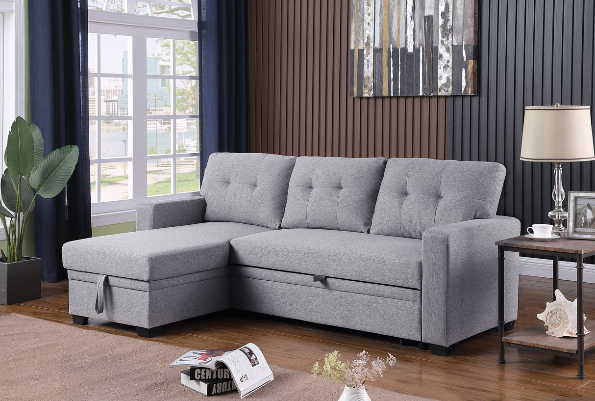Linen Pull Out Sectional Sofa with Storage Chaise-sofa-Parc Decor