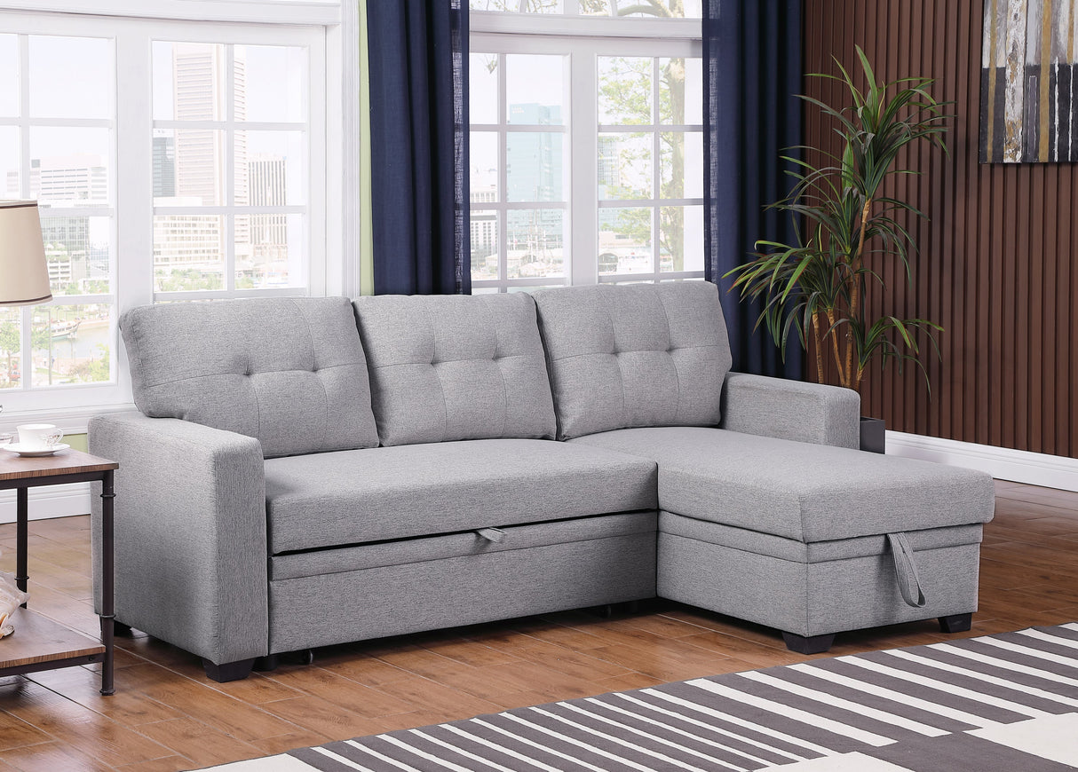 Linen Pull Out Sectional Sofa with Storage Chaise-sofa-Parc Decor