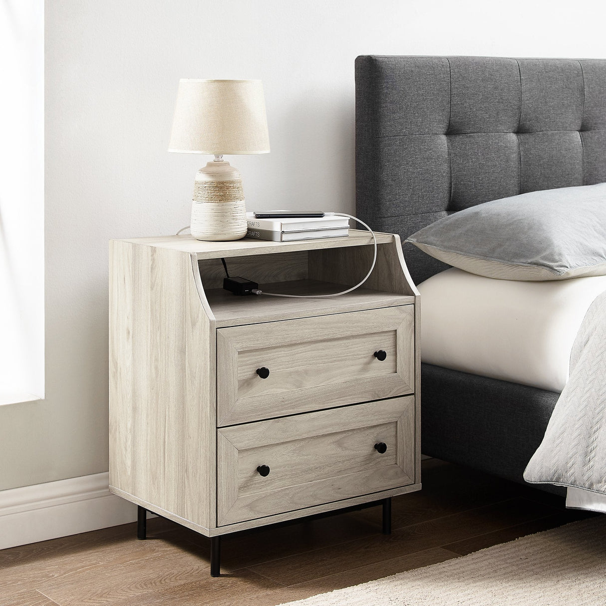 Lisa 2 Drawer Nightstand with USB-Bedroom-Parc Decor