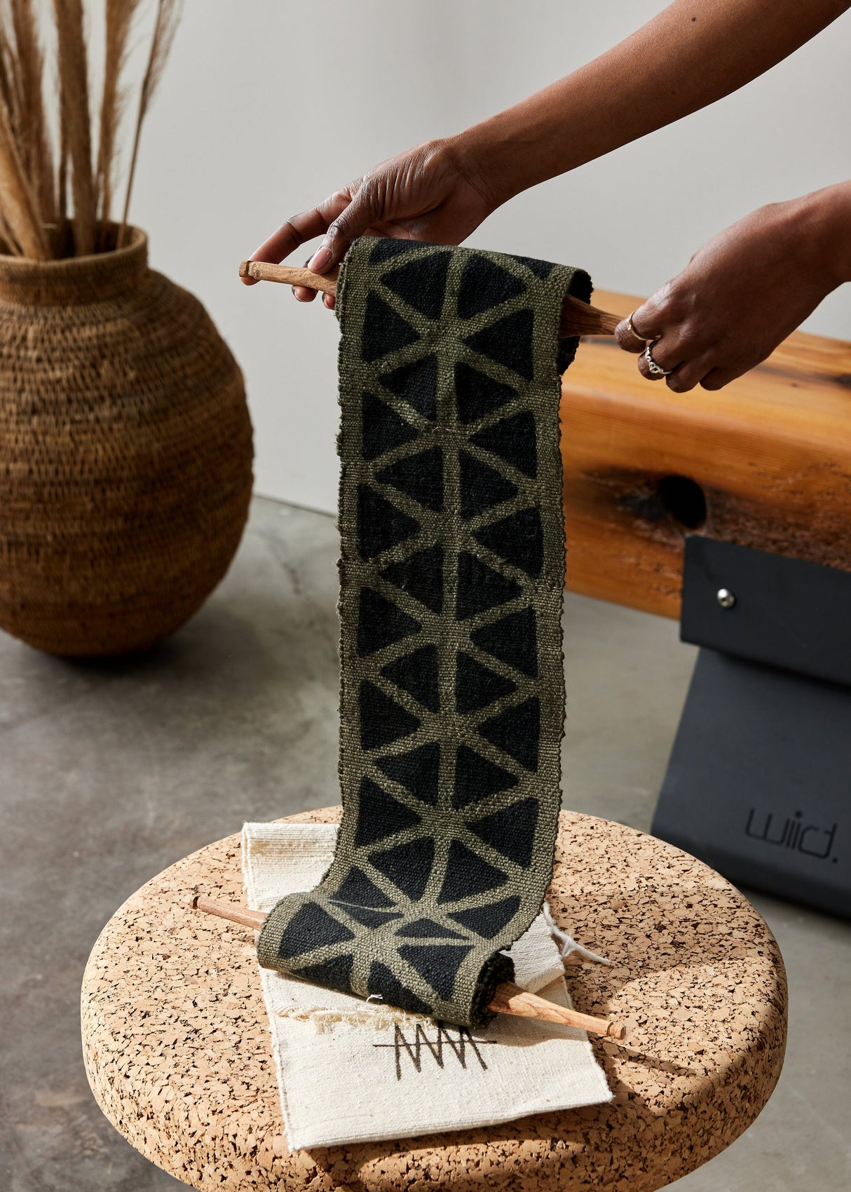 Longevity Bogolan Wall Totem in Grey with Black Triangles