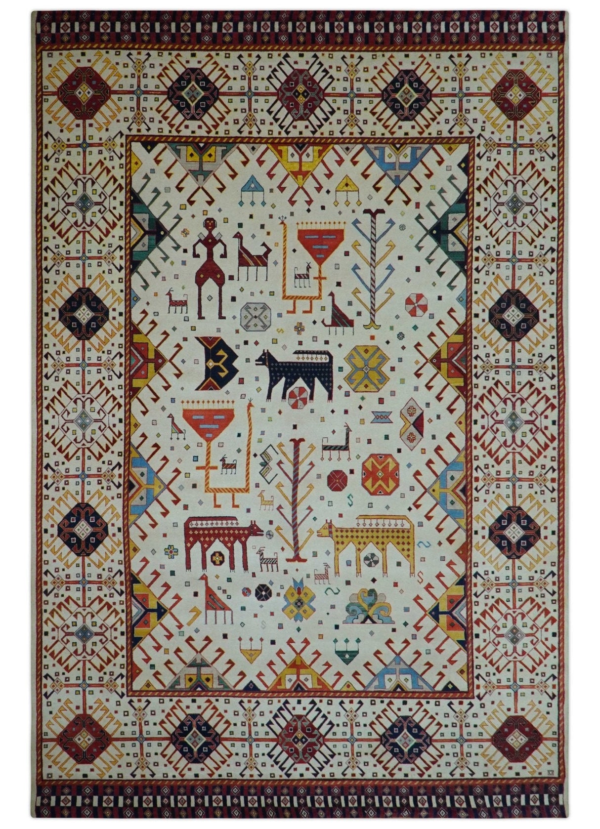 Lori Gabbeh Design Ivory 8x11.7 Hand Knotted wool Area Rug