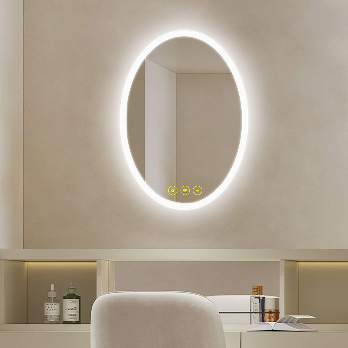 LuminaMirror Oval Frameless LED Anti-Fog Dimmable Bathroom Vanity Mirror-镜子-Parc Decor