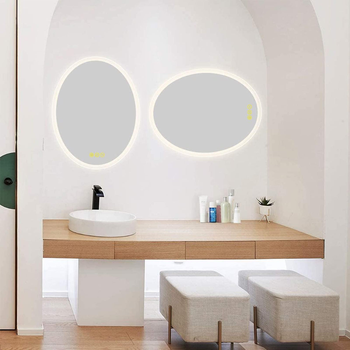 LuminaMirror Oval Frameless LED Anti-Fog Dimmable Bathroom Vanity Mirror-镜子-Parc Decor