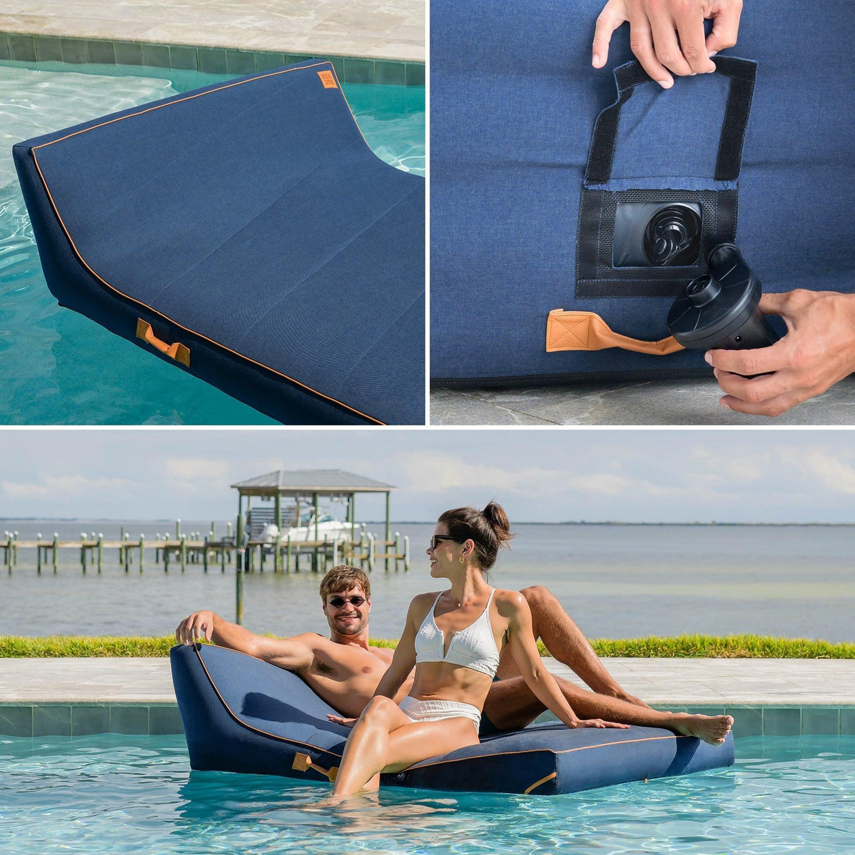 Lux Double Inflatable Chaise Pool Float with Sunbrella® Fabric