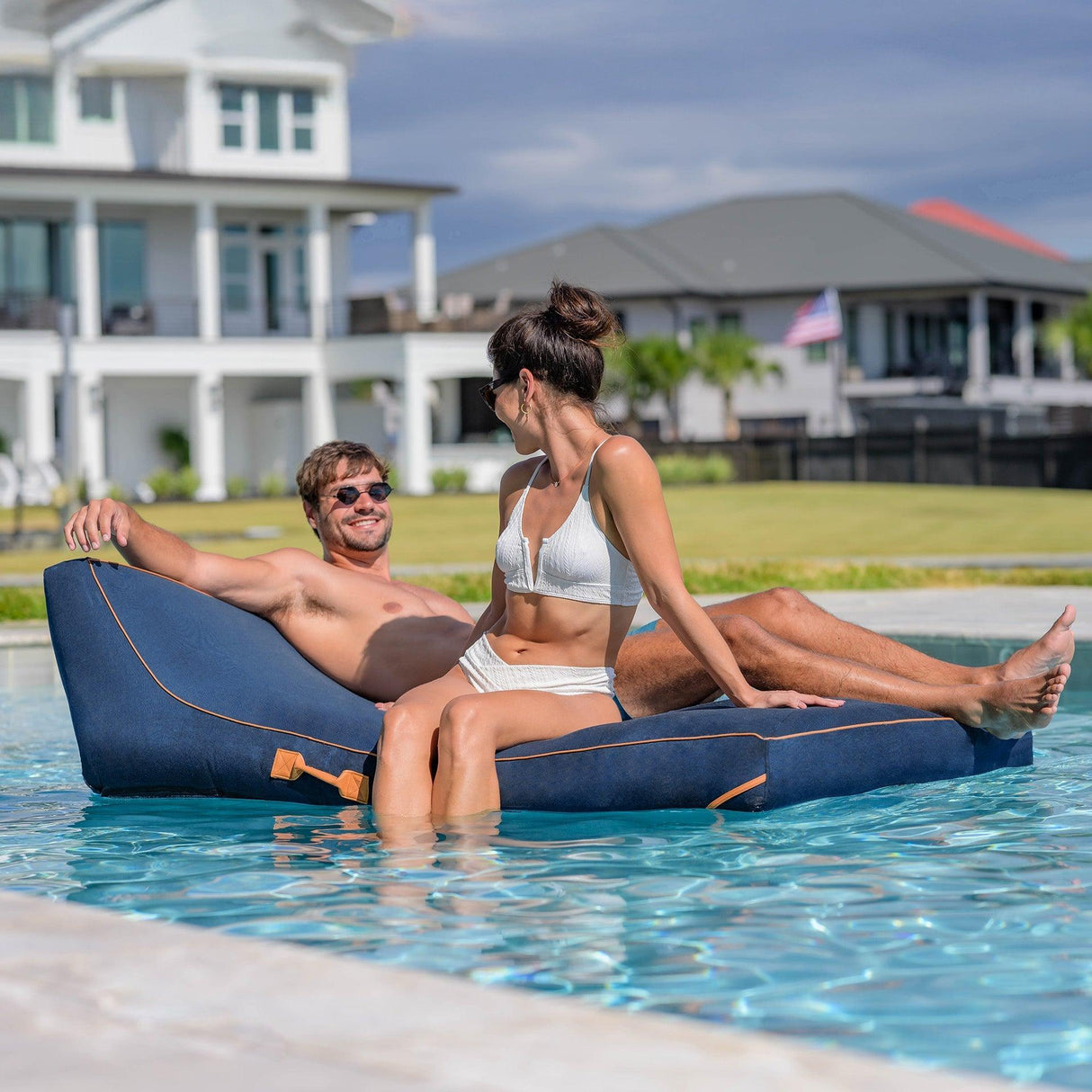 Lux Double Inflatable Chaise Pool Float with Sunbrella® Fabric