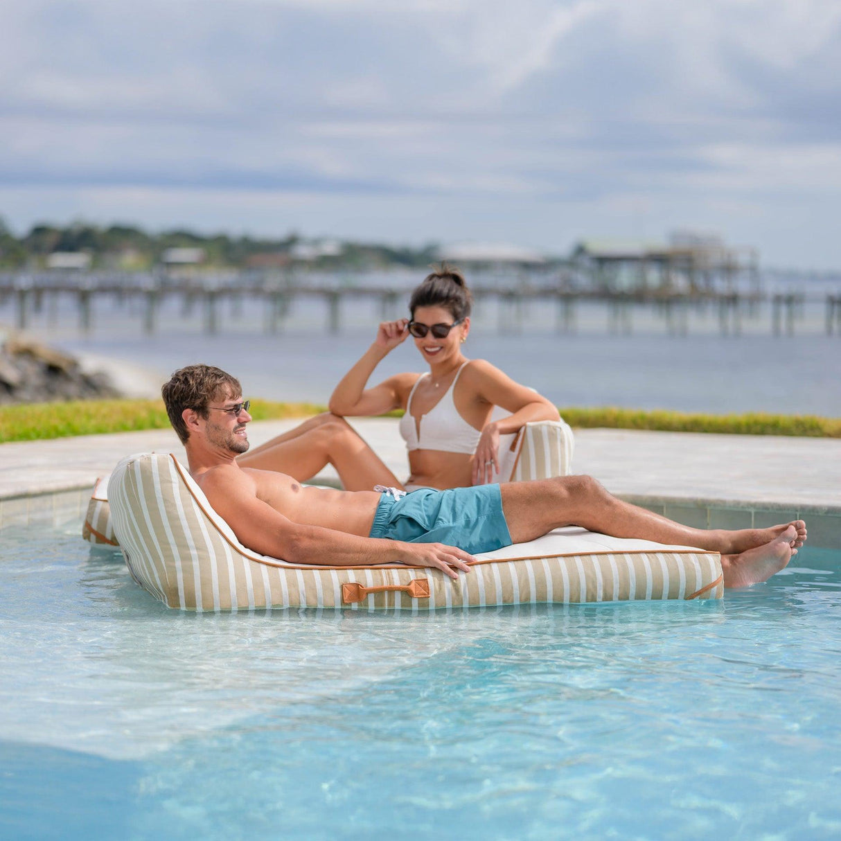 Lux Inflatable Chaise Pool Lounger with Sunbrella® Fabric