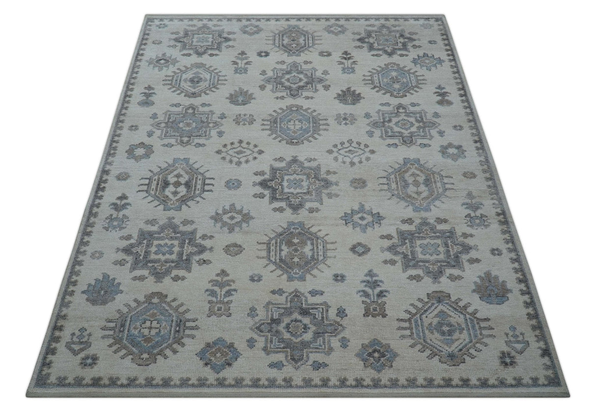 Luxe Custom Made Turkish Ivory Hand knotted Wool And Linen Blend Rug