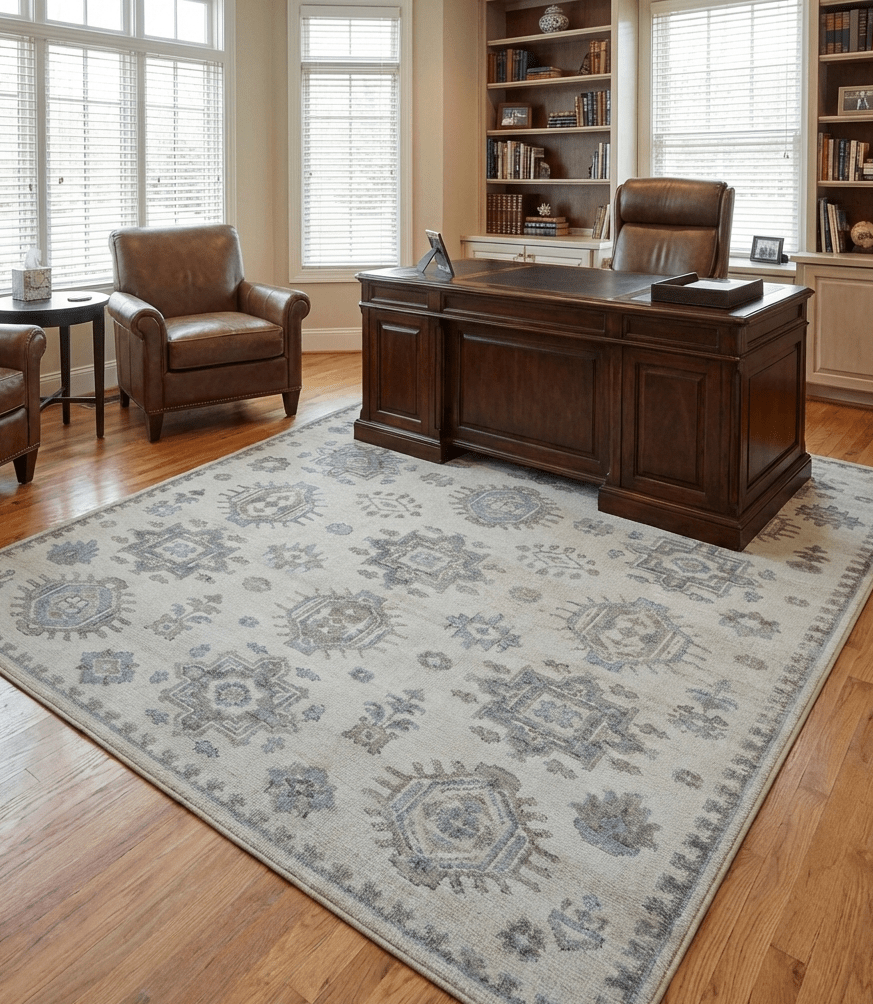 Luxe Custom Made Turkish Ivory Hand knotted Wool And Linen Blend Rug
