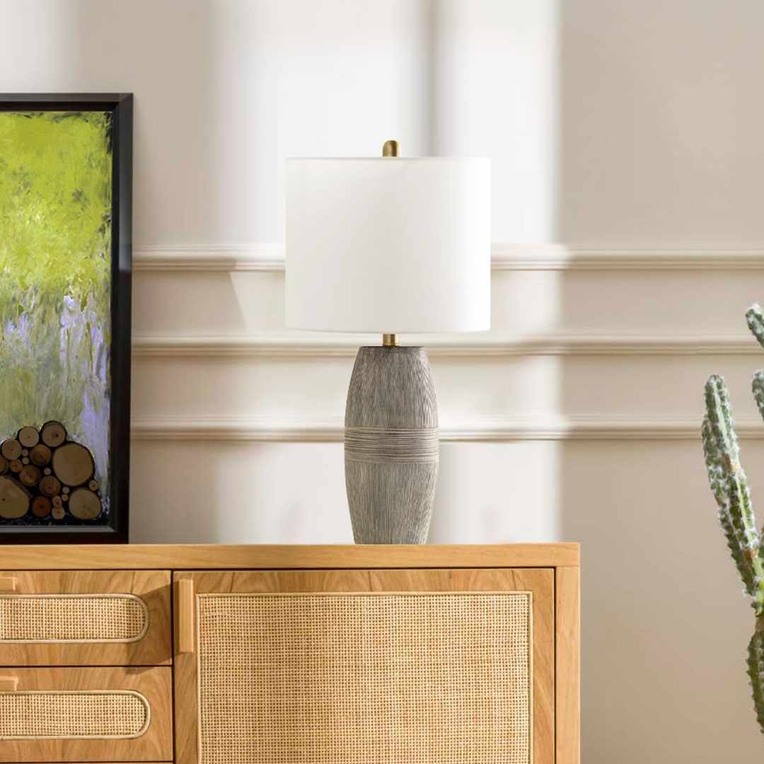 Mabayo Ribbed White Ceramic Table Lamp-Lighting-Parc Decor