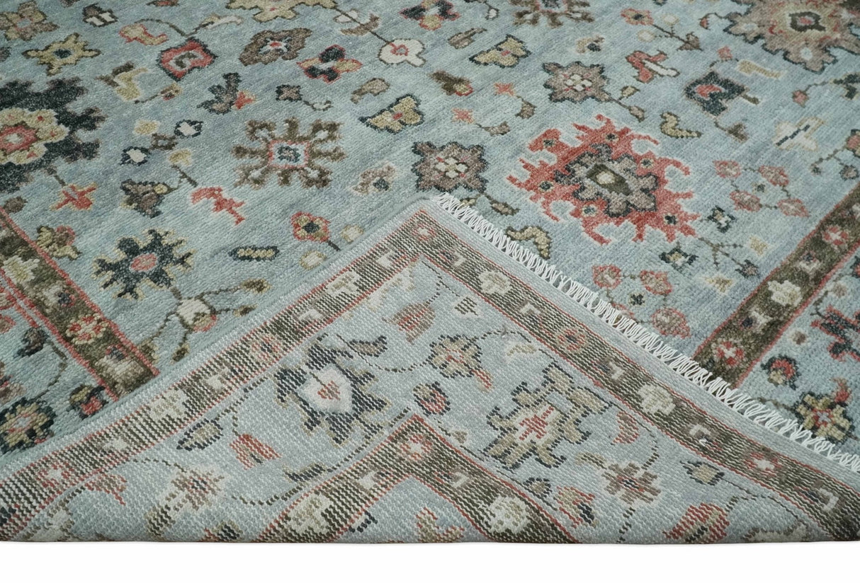 Made to Order Wool Traditional Silver and Olive Hand knotted Oushak Area Rug