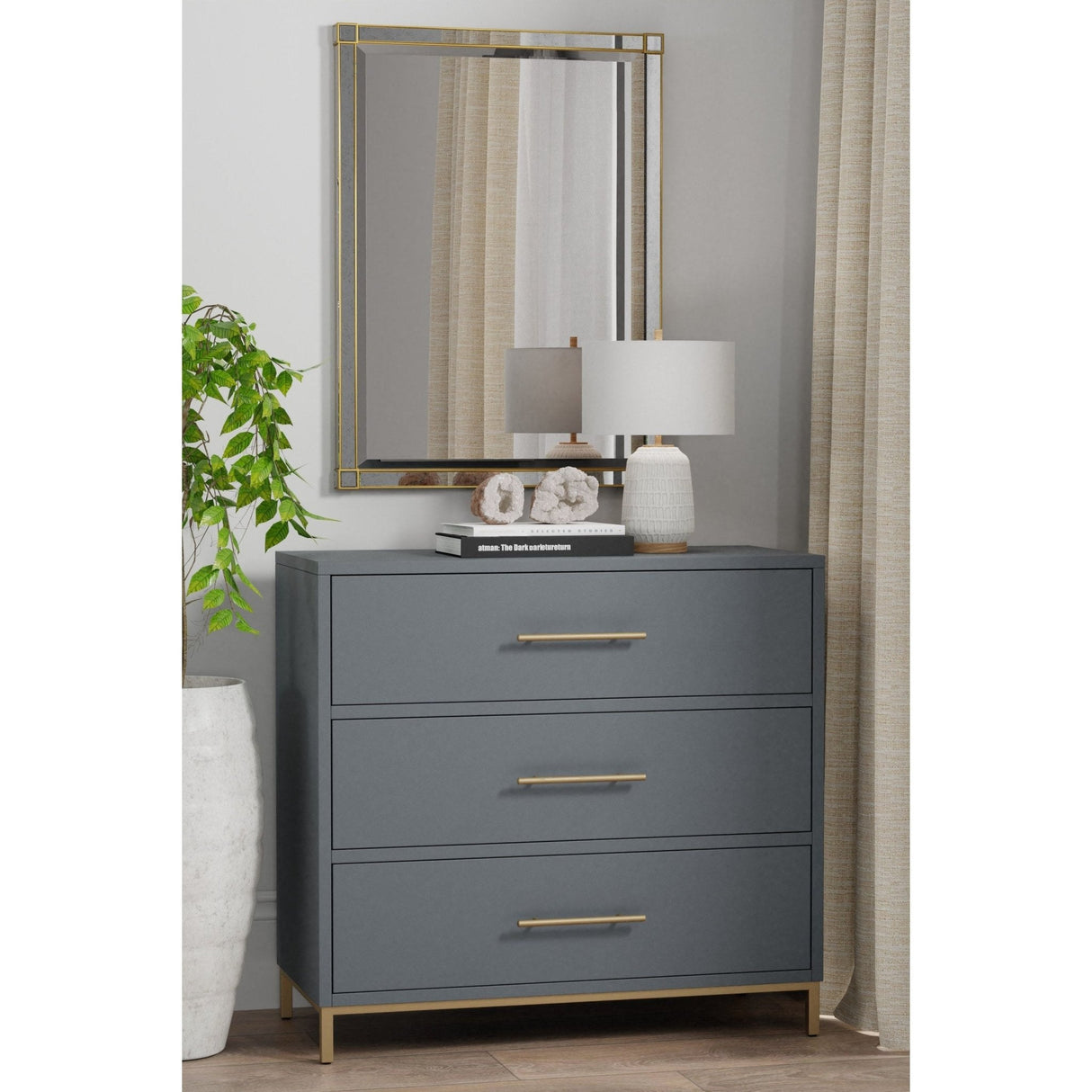 Madelyn Three Drawer Small Chest, Slate Gray-Accent Chests-Parc Decor