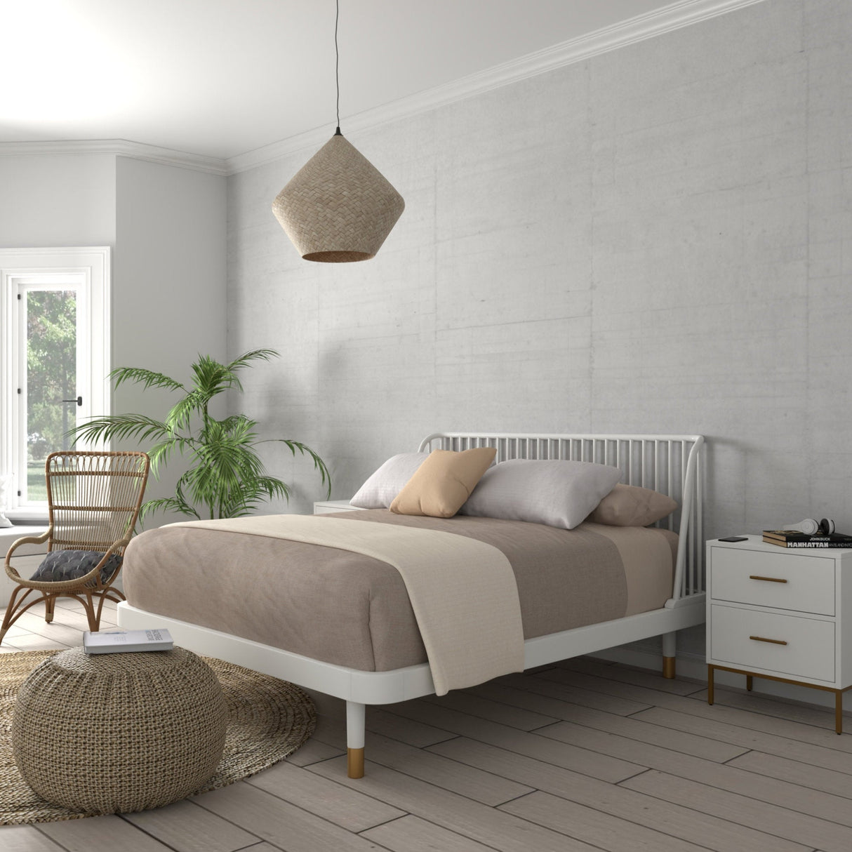 Madelyn Two Drawer Nightstand, White-Nightstands-Parc Decor