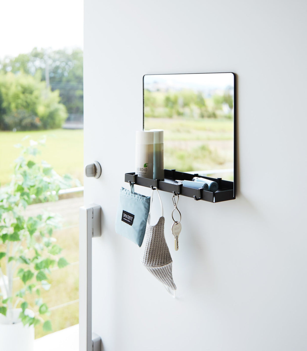 Magnetic Mirror with Storage Rack - Glass-Key Storage-Parc Decor