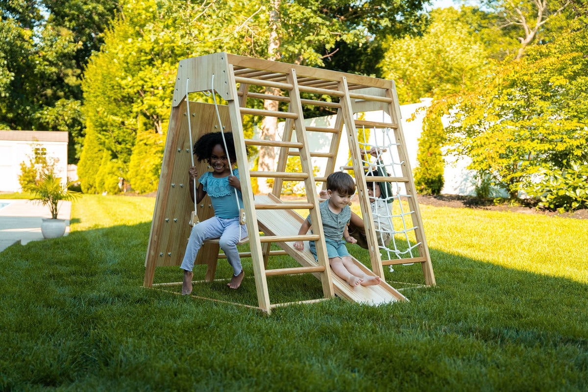 Magnolia | Indoor Wooden Jungle Gym with Monkey Bars, Rock Wall & Swing