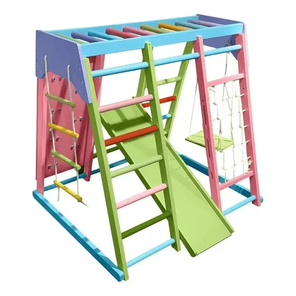 Magnolia | Indoor Wooden Jungle Gym with Monkey Bars, Rock Wall & Swing