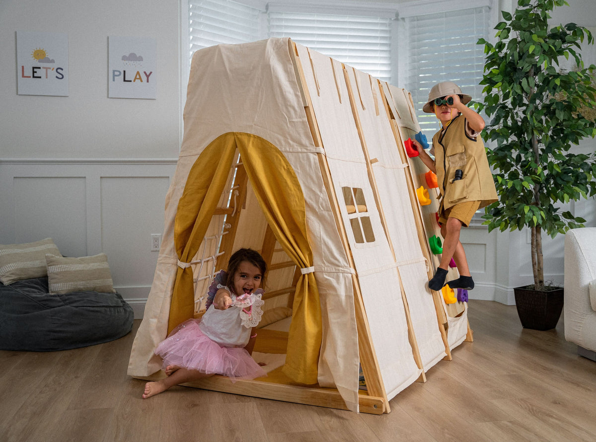 Magnolia | Indoor Wooden Jungle Gym with Monkey Bars, Rock Wall & Swing
