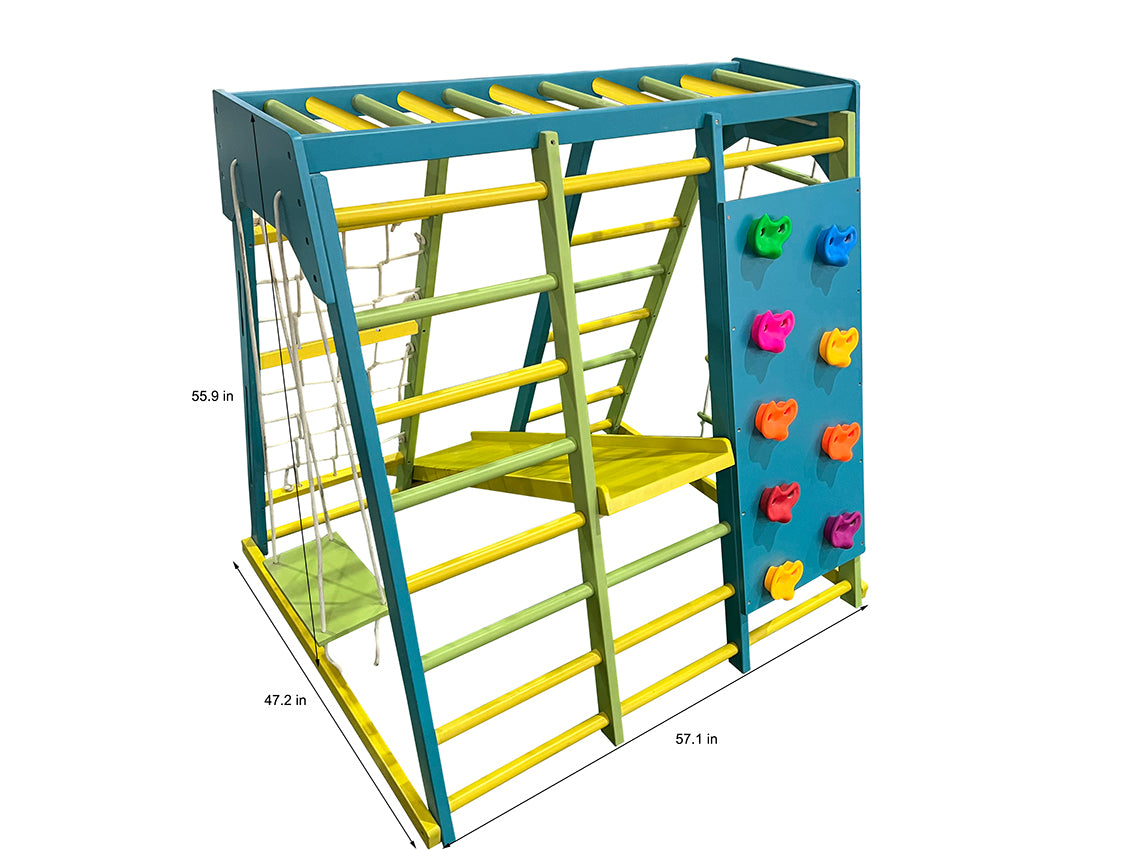 Magnolia | Indoor Wooden Jungle Gym with Monkey Bars, Rock Wall & Swing